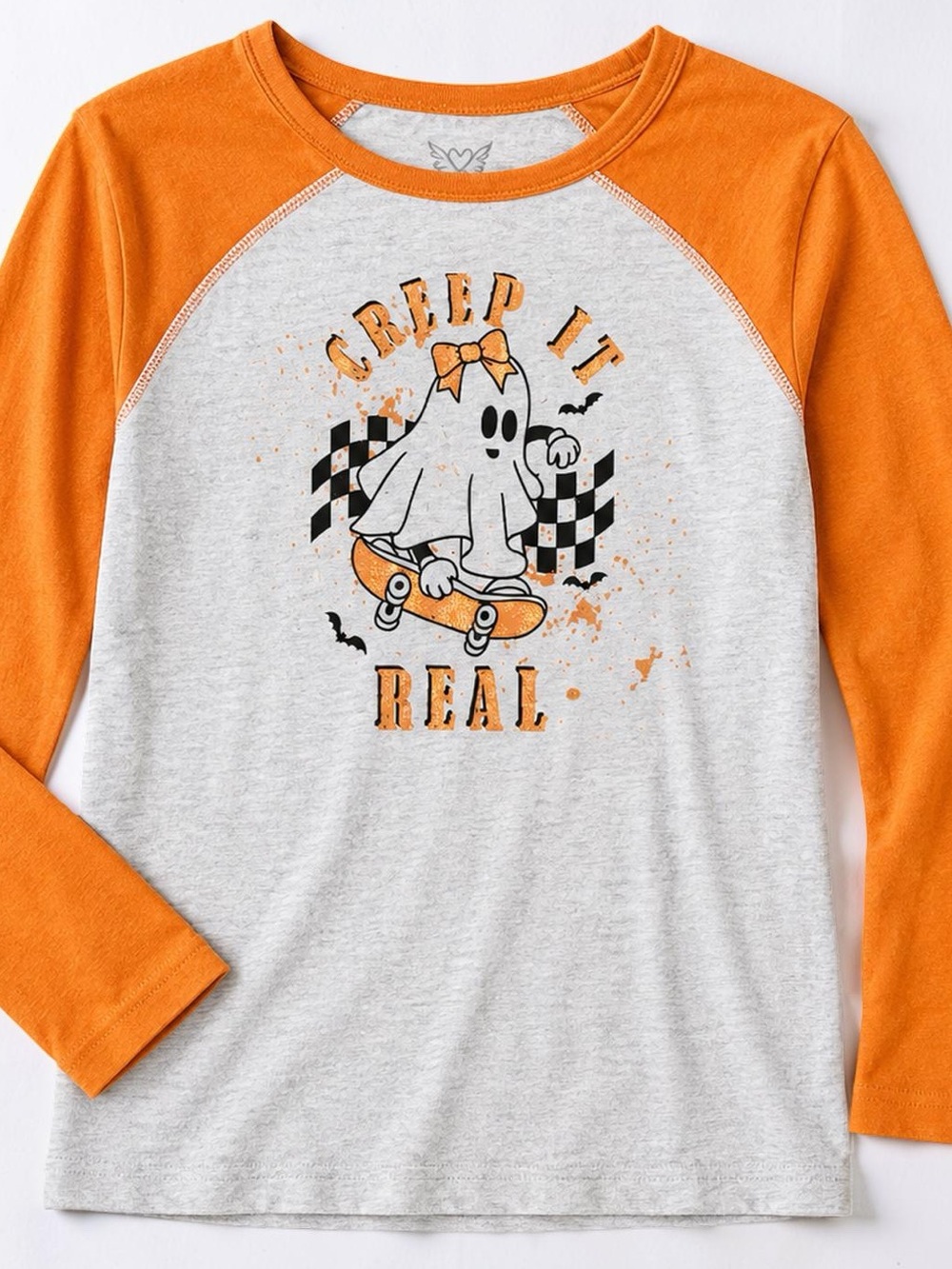 Girls Creep It Real Halloween Ghost Raglan Long Sleeve Size 12 - Picture 1 of 4